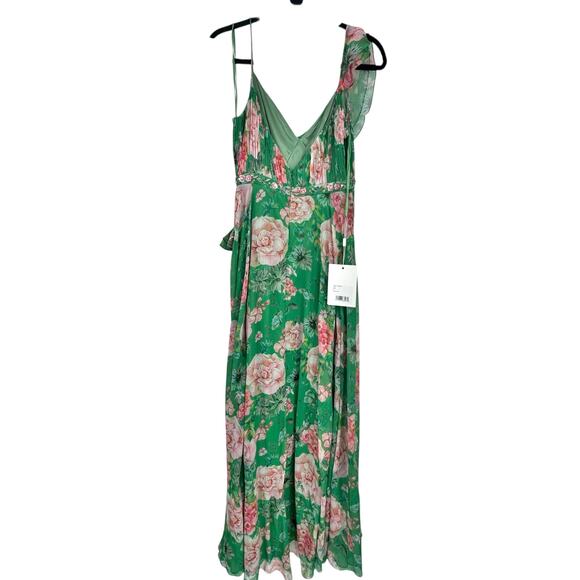 Mac Duggal Floral Print Ruffled Wrap Over a Line Gown Green Size 8 NWT - Picture 13 of 14